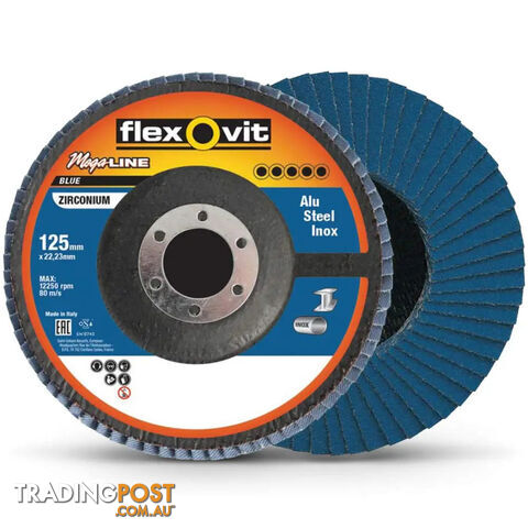 Zirconia Angled Flap Disc 125mm 80-grit - Flexovit Megaline 66261039226