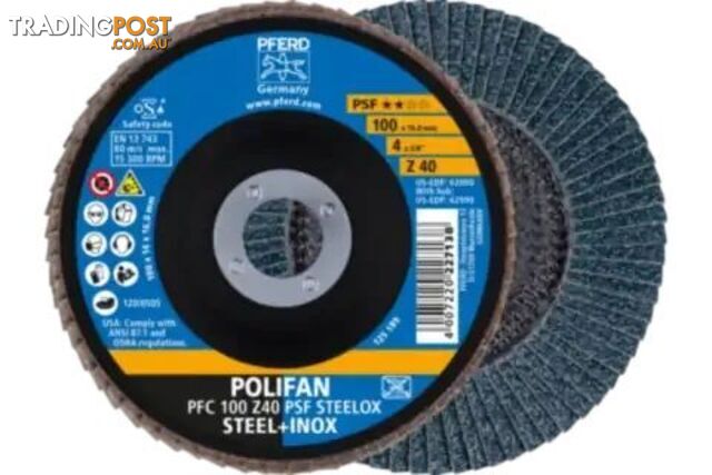 Flap Disc Polifan 100mm 4" 40G GP Zirconia Inox Pferd 67764100
