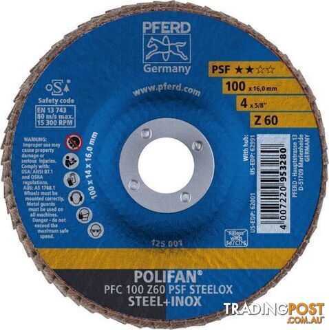 Polifan Flap Disc 100mm 4'' 60G GP Zirconia Inox Pferd 67766100-10 Pack of 10 - photo 2 of 3