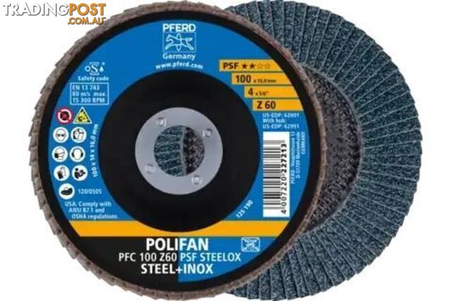 Polifan Flap Disc 100mm 4" 60G GP Zirconia Inox Pferd 67766100
