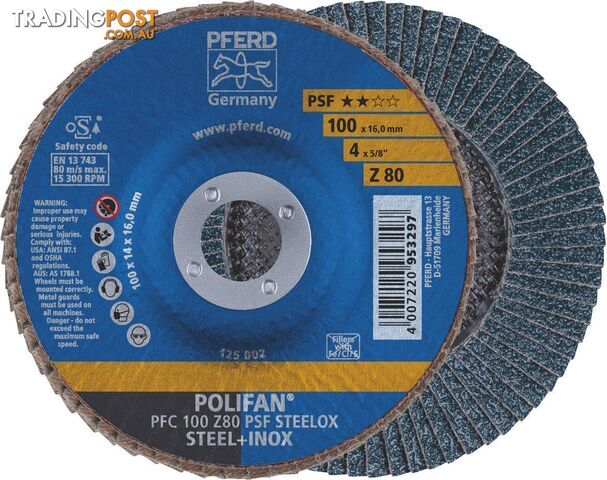 Polifan Flap Disc 100mm 4'' 80G GP Zirconia Inox Pferd 67768100-10 Pack of 10