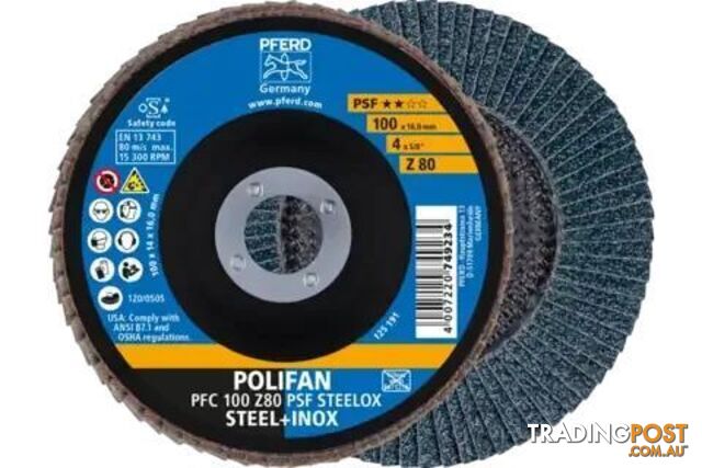 Polifan Flap Disc 100mm 4" 80G GP Zirconia Inox Pferd 67768100