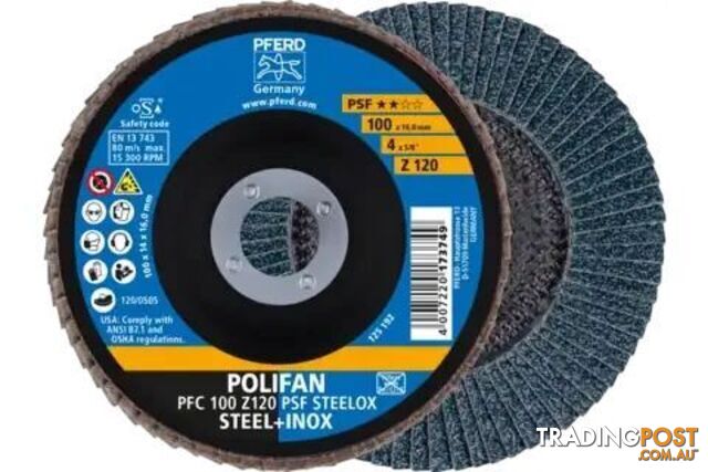 Flap Disc Polifan 100mm 4" 120G GP Zirconia Inox Pferd 67769100