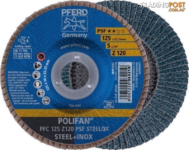 Polifan Flap Disc 125mm 5" 120G GP Zirconia Inox Pferd 67769125-10 Pack of 10