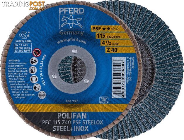 Polifan Flap Disc 115mm 4.5" 40G GP Inox 67770114 Pack of 5