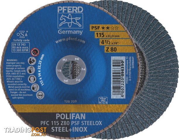 Polifan Flap Disc 115mm 4.5'' 80G GP Inox Zirconia Pferd 67770118 Pack of 5 - photo 1 of 2