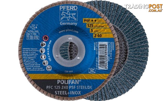 Polifan Flap Disc 125mm 5" 40G GP Zirconia Inox Pferd 67770124 Each