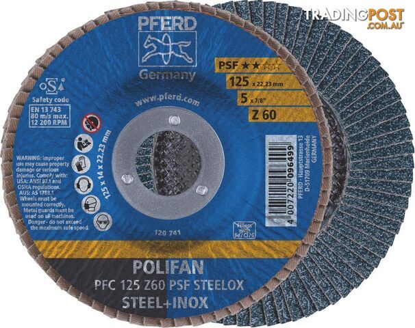 Polifan Flap Disc 125mm 5'' 60G GP Zirconia Inox Pferd 67770126-10 Pack of 10
