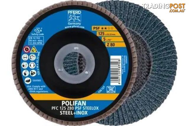Polifan Flap Disc 125mm 5" 80G GP Zirconia Inox Pferd 67770128-10 Pack of 10
