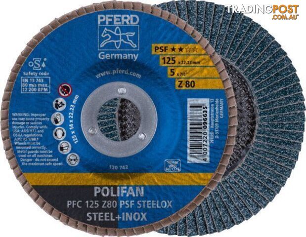 Polifan Flap Disc 125mm 5" 80G GP Zirconia Inox Pferd 67770128