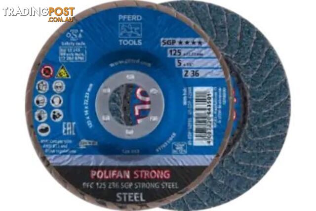 Polifan Flap Discs PFC 125 x 22.23mm Conical Z36 Zirconia SGP Strong Steel Pferd...