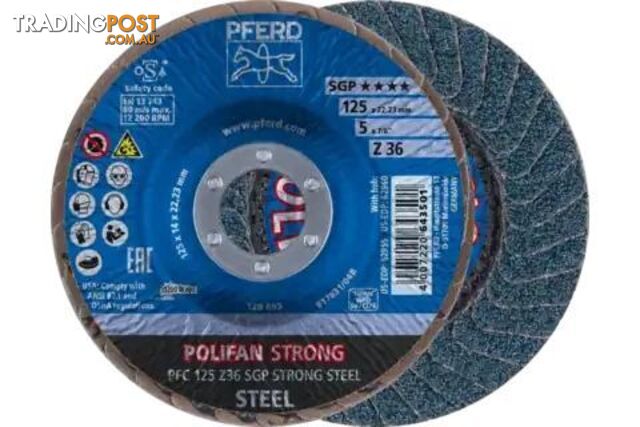 POLIFAN Flap Discs PFC 125 x 22.23 mm conical Z36 Zirconia SGP Strong Steel...