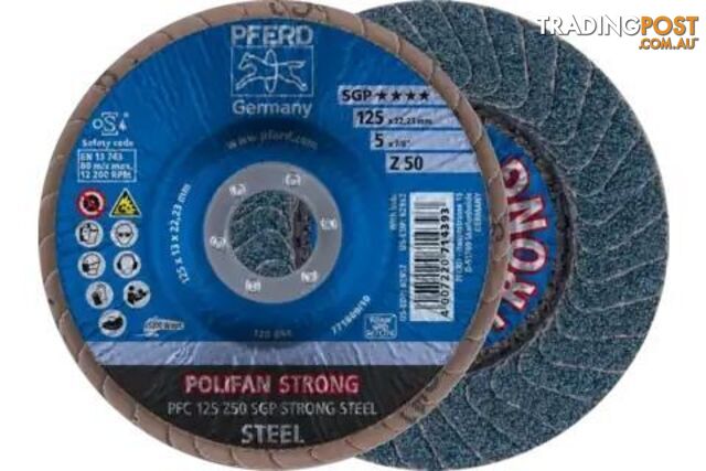 Polifan Flap Disc PFC 125 x 22.23mm Conical Z50 Zirconia SGP Strong Steel Pferd...