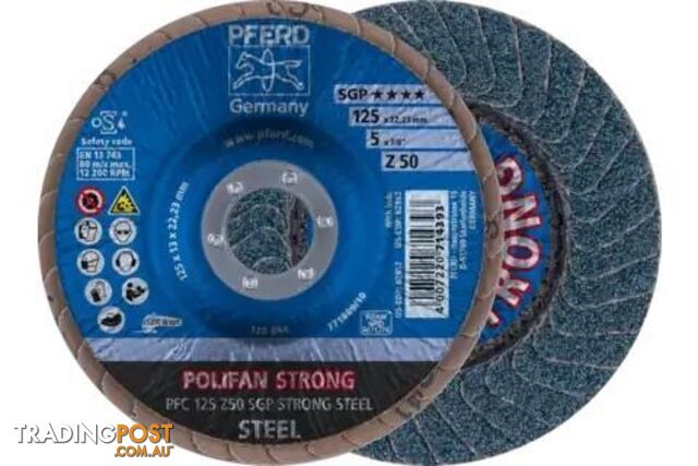 POLIFAN Flap Discs PFC 125 x 22.23 mm conical Z50 Zirconia SGP Strong Steel...