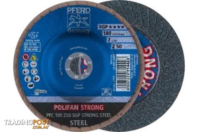 POLIFAN STRONG Flap Disc PFC 180 x 22.23 mm conical Z50 SGP STEEL for steel...