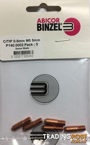 0.6mm M5 5mm Steel Contact Tips Pk:5 Binzel P140.0002