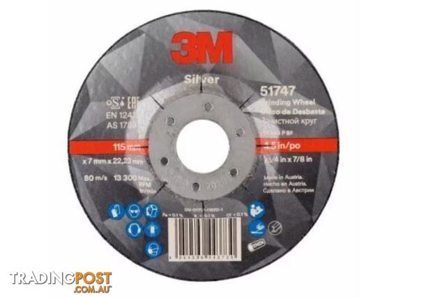 Silver Depressed Centre Grinding Wheel 115x 7x 22.23mm 3M 7100141083 Each