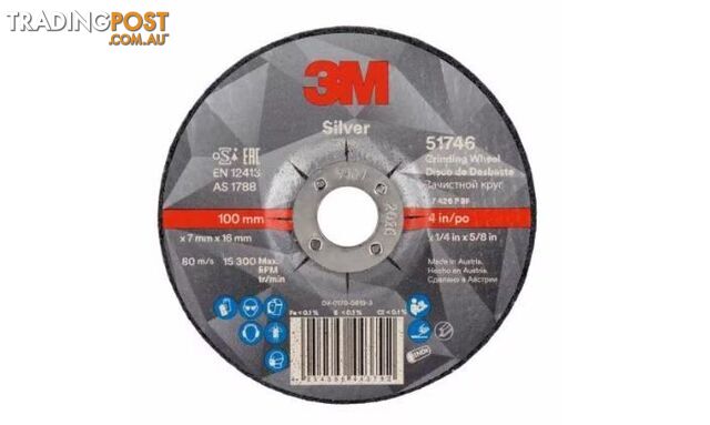 Silver Depressed Centre Grinding Wheel 100 x 7 x 16mm 51746 3M 7100141123 Each