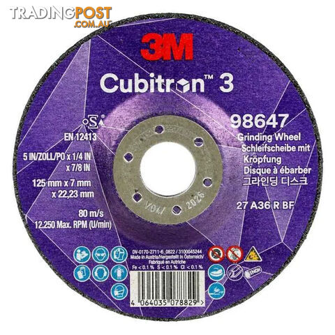 98647 Cubitron™ 3 Grinding Wheel 125x7x22mm 36G 3M 7100303982-20 Pack of 20