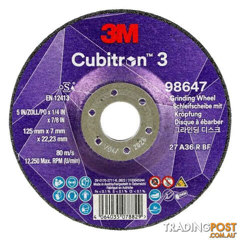 98647 Cubitron™ 3 Grinding Wheel 125x7x22mm 36G 3M 7100303982-5 Pack of 5