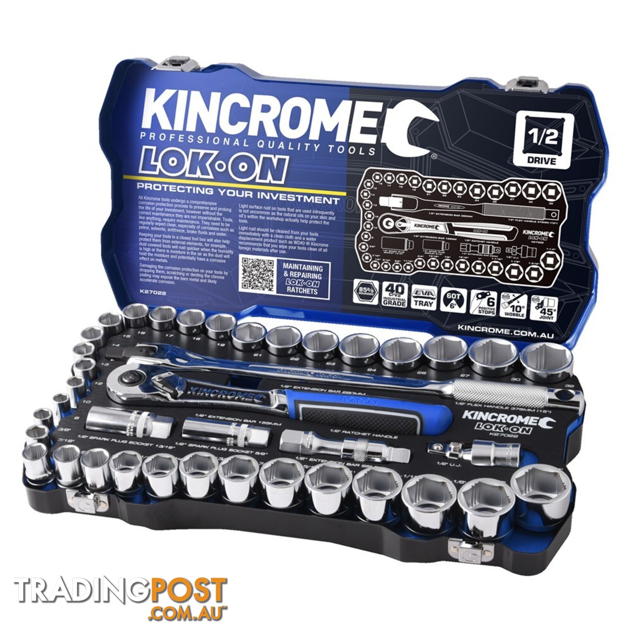 Socket Set 41 Piece 1/2" Square Drive LOK-ONâ¢ Kincrome K27022