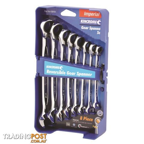 Combination Gear Spanner Set 8 Piece Imperial Reversible Kincrome K3018