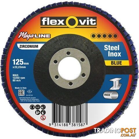 Zirconia Inox Angled Flap Disc 125mm 60Grit Flexovit Megaline 78072761221 Each