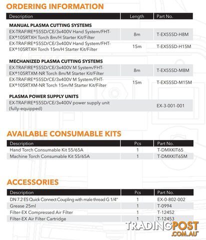 Plasma Cutter 55SD With 8 Metre Mechanized Torch Ex-Trafire EX55SD-M8M