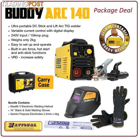 Buddy-Arc 140 DC Stick / Lift Tig welder Package Deal Bossweld 633110BUNDLE