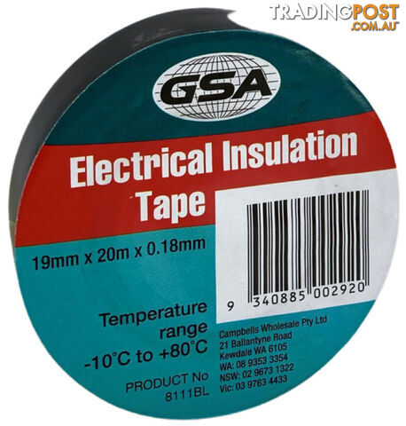 Electrical Tape Black 0.18mm 19mm x 20 Metres 8111BL