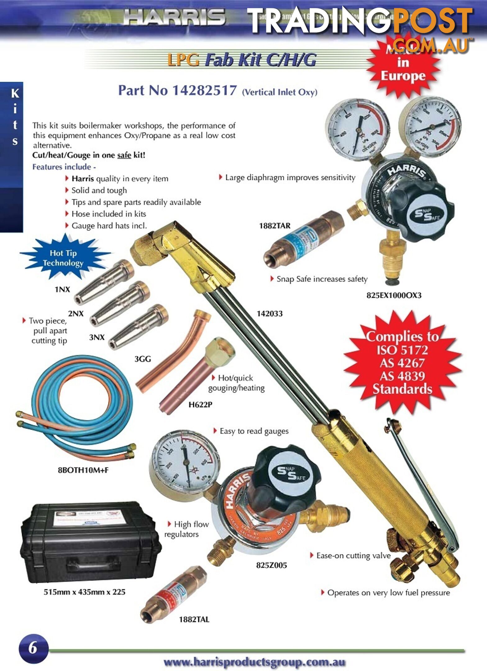 Fabricators Kit Oxy/LPG Model 825 Snap Safe Regulator for C/H/G Harris