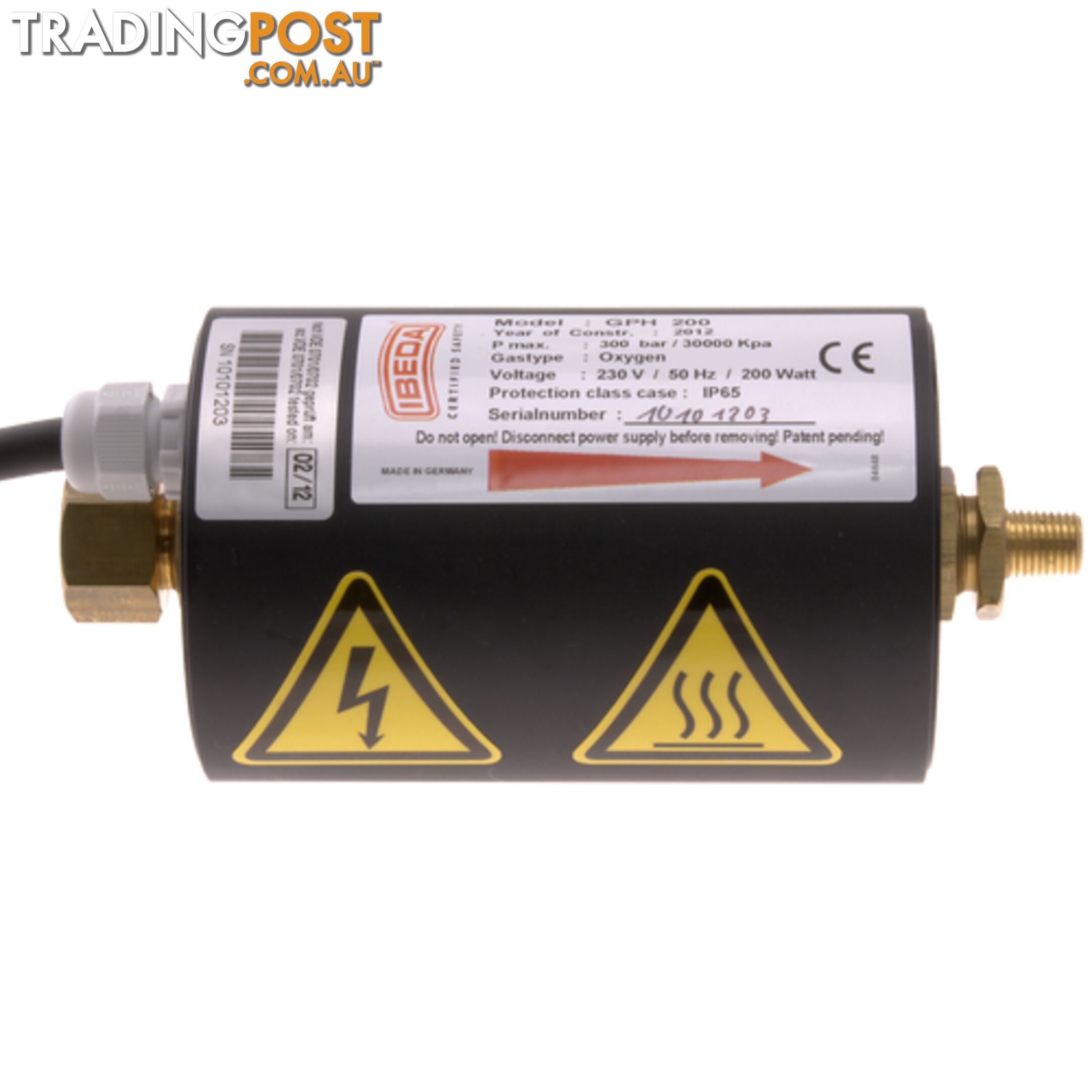 Gas Preheater 240V, 50Hz, 200W, IP54 1/4" NPT FM - 1/4" NPT M