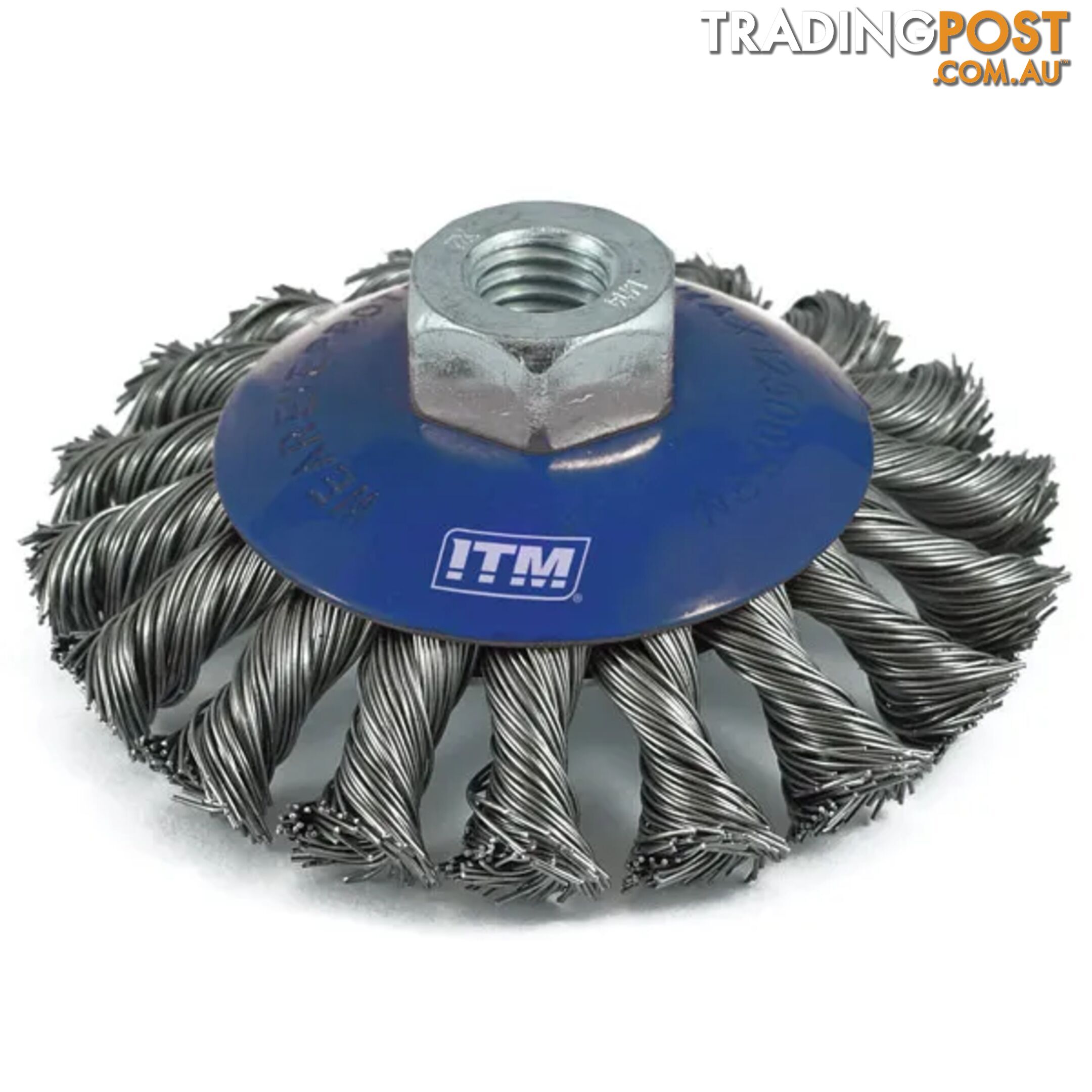 Twist Knot Bevel Brush Stainless Steel 100mm with Multi Bore Thread Adaptors ITM TM7002-210