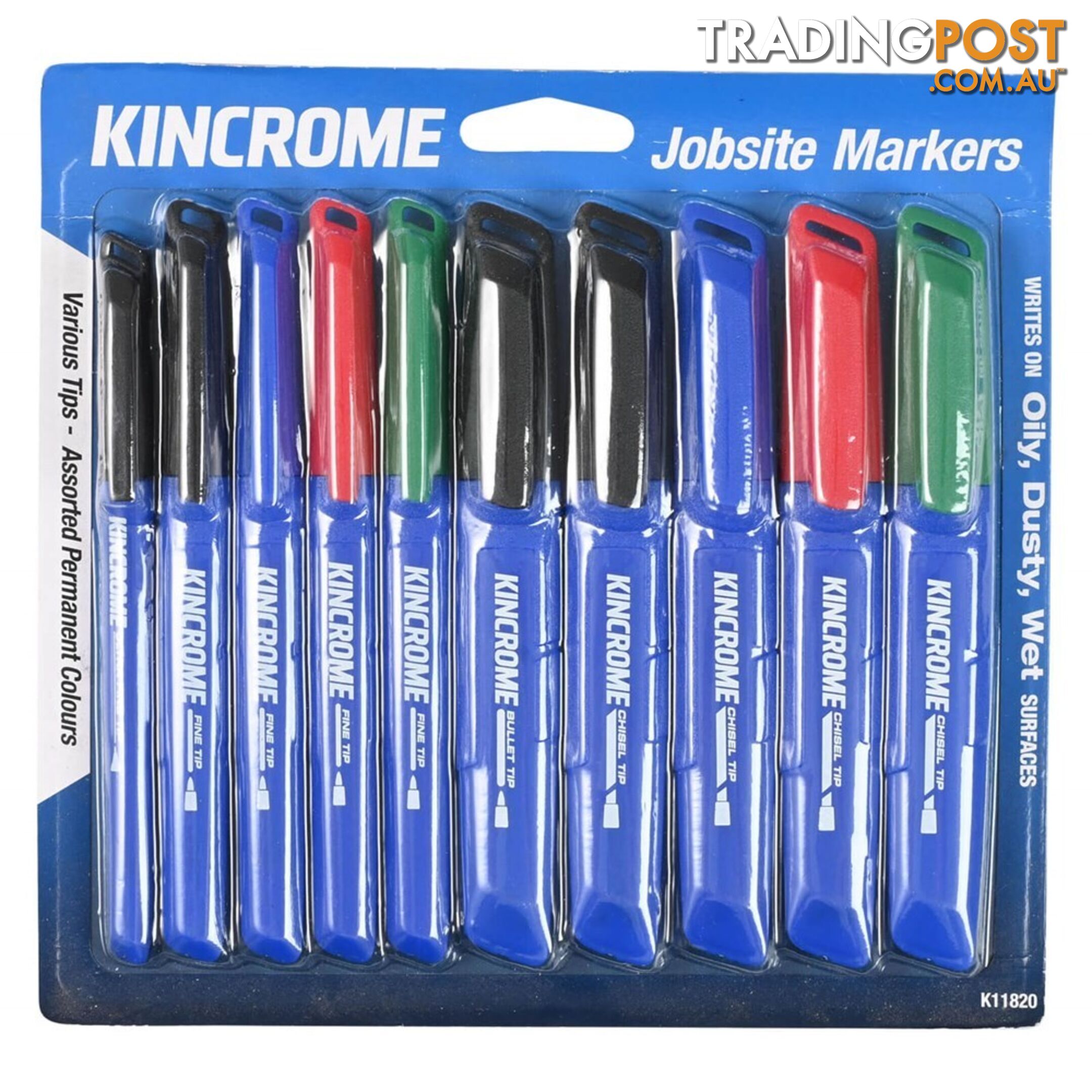 Permanent Marker Starter Pack 10 Piece Assorted Colours Kincrome K11820