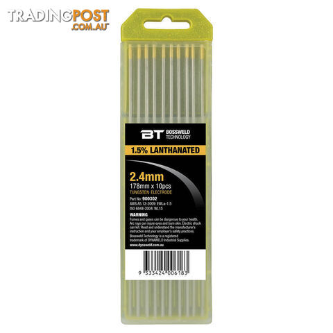 BT Lanthanated Tungsten Electrodes 1.5% 2.4mm x 178mm 900302 Bossweld (Pkt 10)