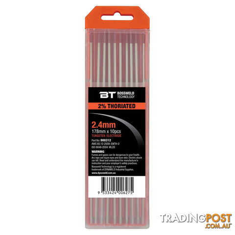 BT 2% Thoriated Tungsten 2.4mm x 178mm Pkt 10 Bossweld 900312