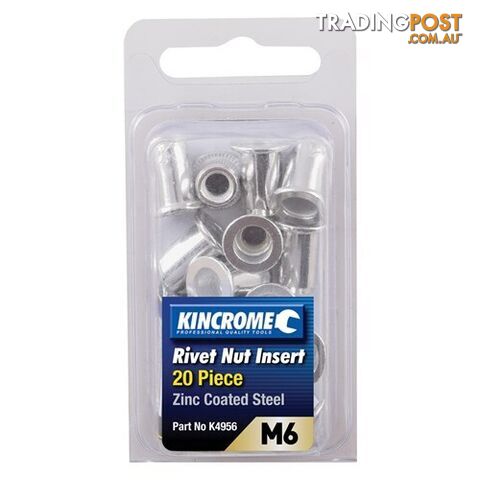 Rivet Nut Insert M6 (Zinc Coated Steel) - 20 Pack Kincrome K4956