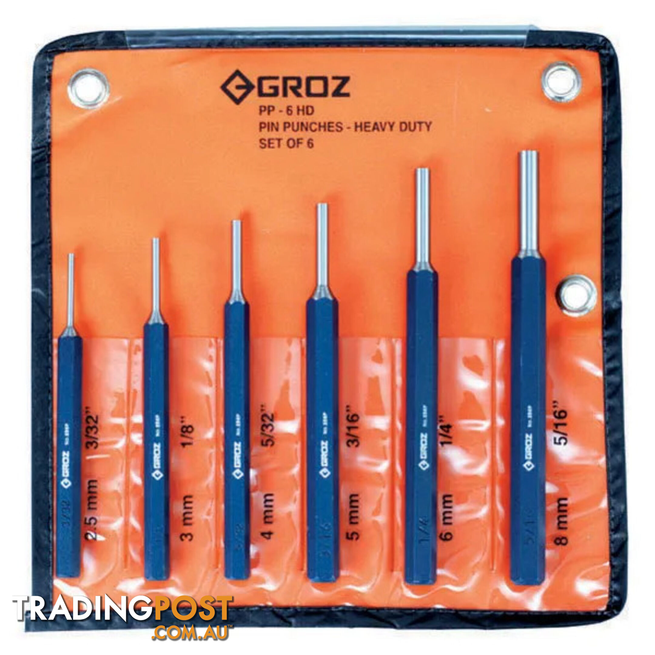 Groz Heavy Duty Pin Punch Set Hex Shank 6 Piece GZ-25612