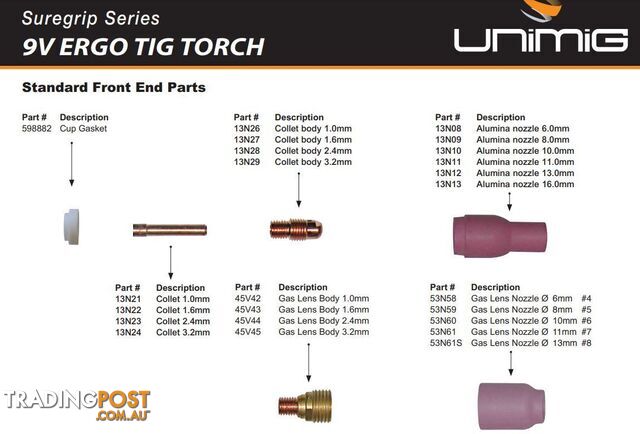 4 Metres 9V TIG Torch 35/50 Type Dinse Unimig 9V-4MCP50 - photo 3 of 3