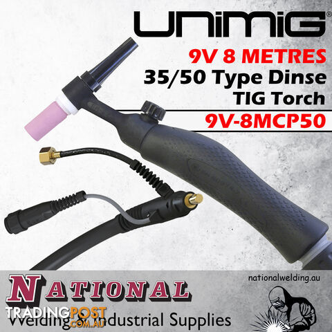 9V TIG Torch 8 Metres 35/50 Type Dinse Unimig 9V-8MCP50 - photo 2 of 4