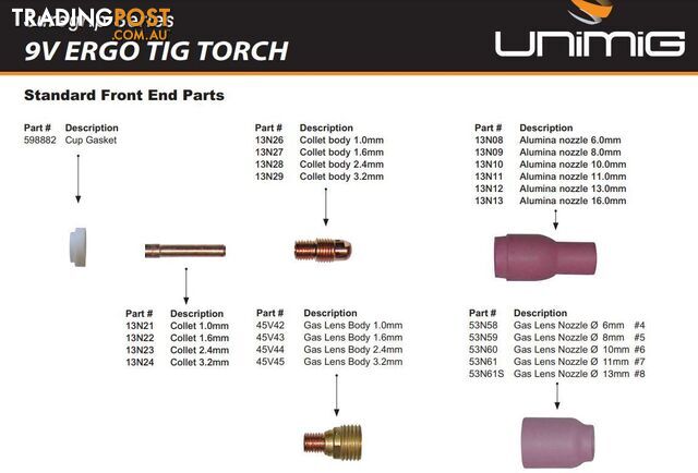 9V TIG Torch 8 Metres 35/50 Type Dinse Unimig 9V-8MCP50 - photo 3 of 4
