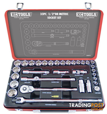 Drive Metric Socket Set 33 Pieces 1/2" KC Tools A13173