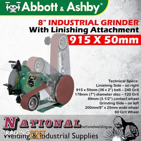 8" Industrial Grinder with Linishing Attachment, 915 x 50mm Abbott & Ashby...