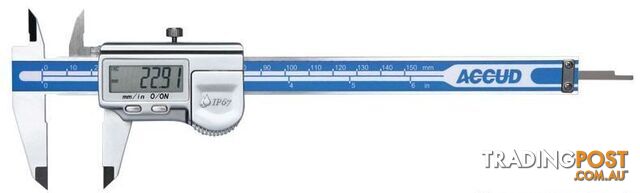 Coolant Proof Dual Scale Digital IP67 Caliper 150mm Accud AC-112-006-12