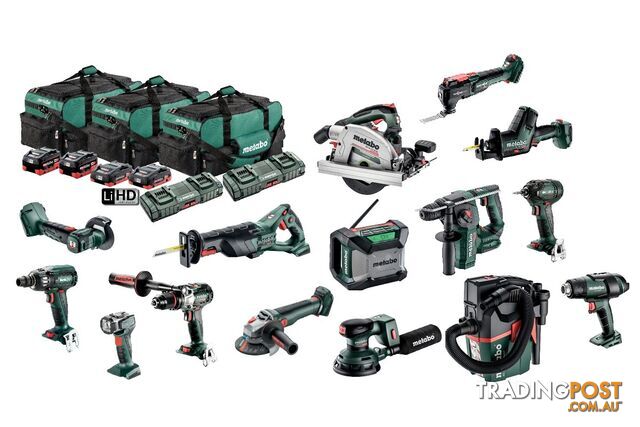Brushless 15 Piece Cordless 18 V Battery Combo Kit Metabo MET18MX15LB4HD455GU...