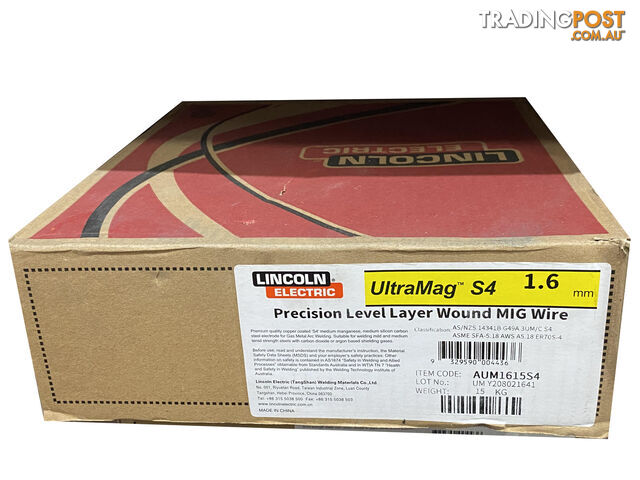 1.6mm Ultramag S4 Mild Steel MIG Welding Wire 300mm 15KG Lincoln AUM1615S4
