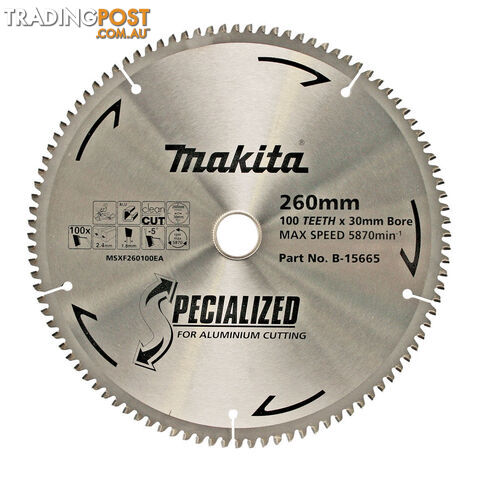 Aluminium TCT Saw Blade 260mm x 30/25.4mm x 100T Makita B-15665