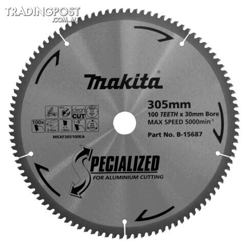 Aluminium TCT Saw Blade 305mm x 30/25.4mm x 100T Makita B-15687