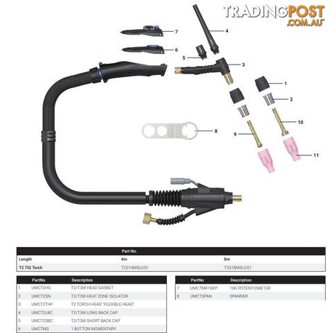 T2 Flexi Head Air Cooled & T3W Water Cooled Tig Torch Parts T2T3WTigTorch-Parts