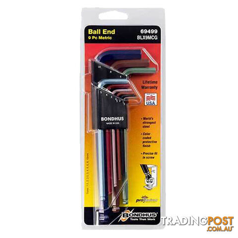 Ball End L-Wrench Colour Guard Metric Set 9 Pieces 1.5-10.0mm Bondhus BD69499